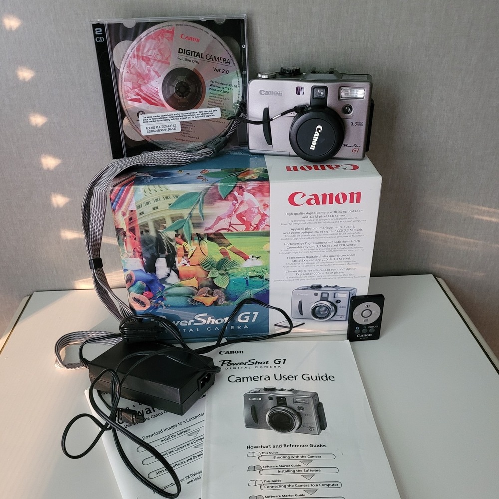Vintage Canon PowerShot G1 Digital Camera Kit Complete Boxed Set Tested/ Working